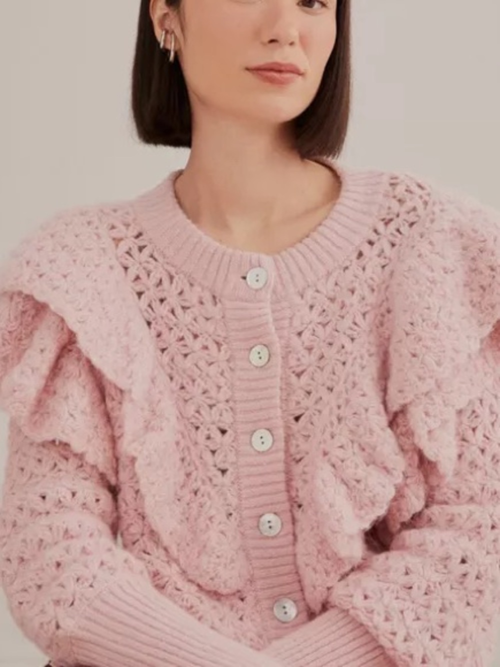 NWT FARM RIO Bohemian Flower Texture Ruffled Openwork Knit Cardigan